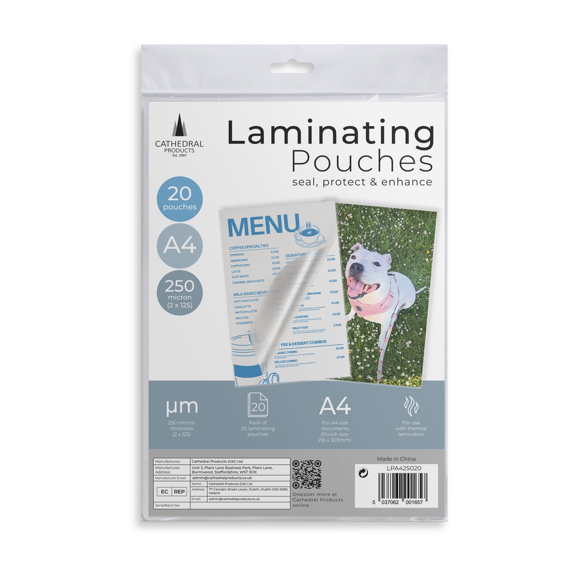 LAMINATING POUCH A4 250 MICRON - 20PK