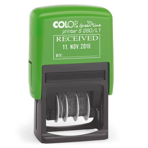 Stamps Colop Green Line S260/L1 Self Inking Word and Date Stamp RECEIVED Blue/Red Ink