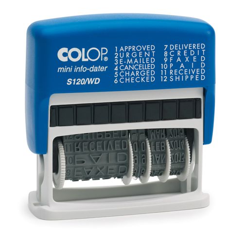 Stamps Colop S120/WD Self Inking Dial A Phrase Word and Date Stamp Blue/Red Ink