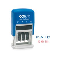 Colop S160/L2 Mini Word and Date Stamp PAID 25x12mm Blue/Red Ink - 105270