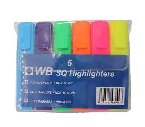 Highlighter+Pens+Assorted+Wallet+Pack+of+6