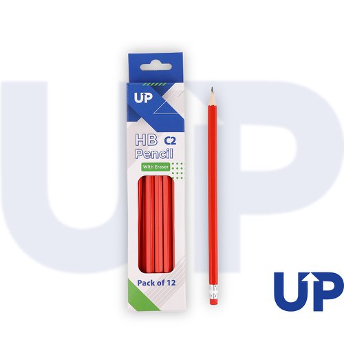 UP C2 HB Wood Case Pencil with Eraser (12) UP C2 HB Wood Case Pencil with Eraser (12)