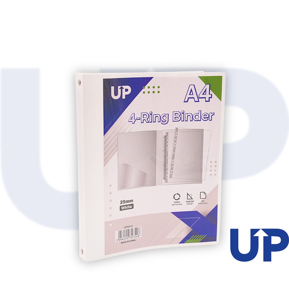 UP A4 BINDER 4 RING 25MM WHITE (10)