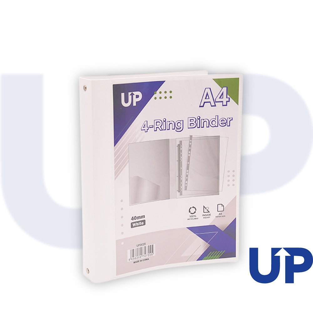 UP A4 BINDER 4 RING 40MM WHITE (10)