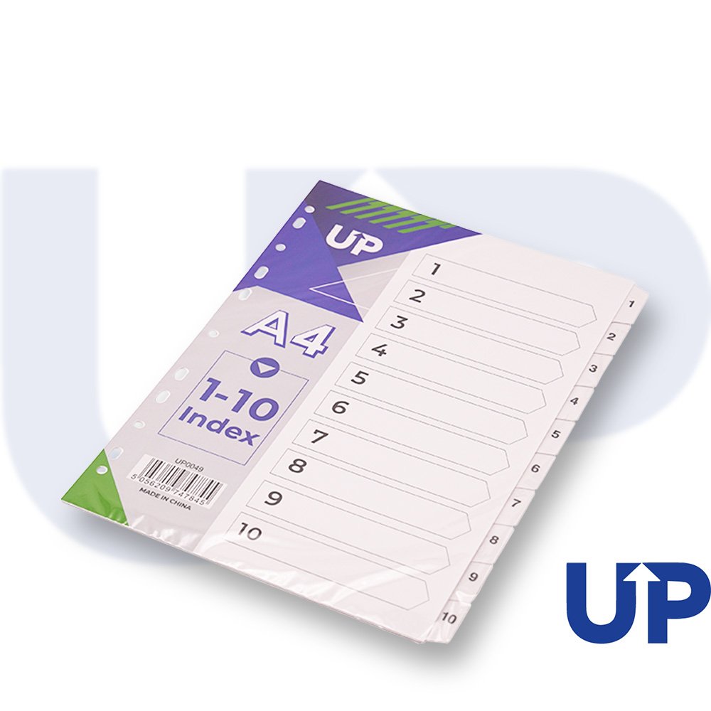 UP INDEX WHITE CLEAR TABS 1-10