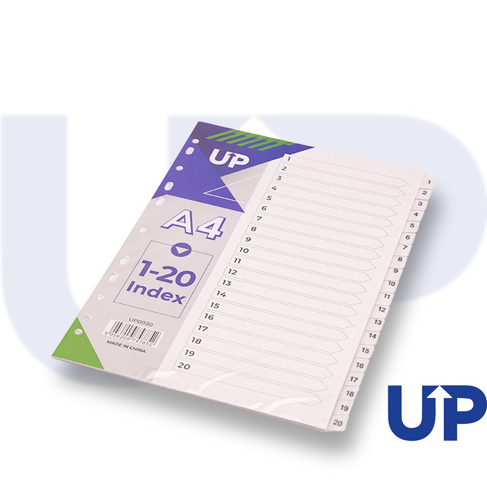 UP INDEX WHITE CLEAR TABS 1-20