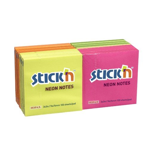 UP REPOSITIONABLE NOTES 76X76MM NEON ASS