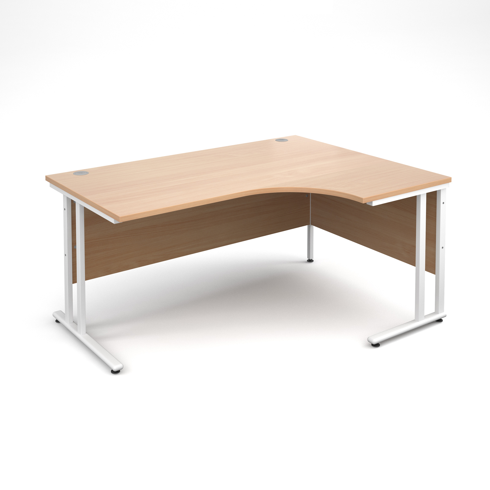 Maestro 25 WL right hand ergonomic desk 1600mm - white cantilever frame and beech top Maestro 25 WL right hand ergonomic desk 1600mm - white cantilever frame and beech top