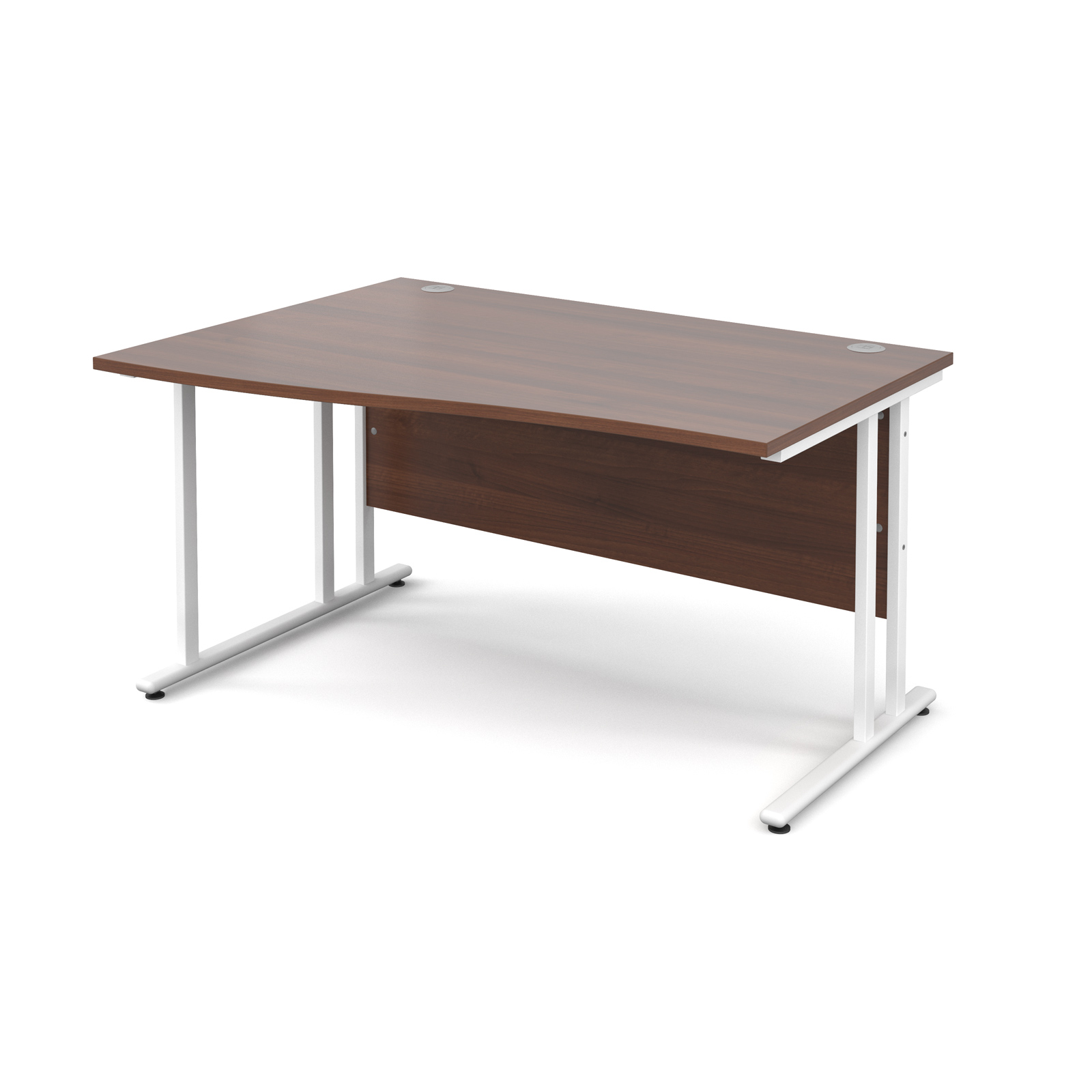 Maestro 25 WL left hand wave desk 1400mm - white cantilever frame and walnut top Maestro 25 WL left hand wave desk 1400mm - white cantilever frame and walnut top