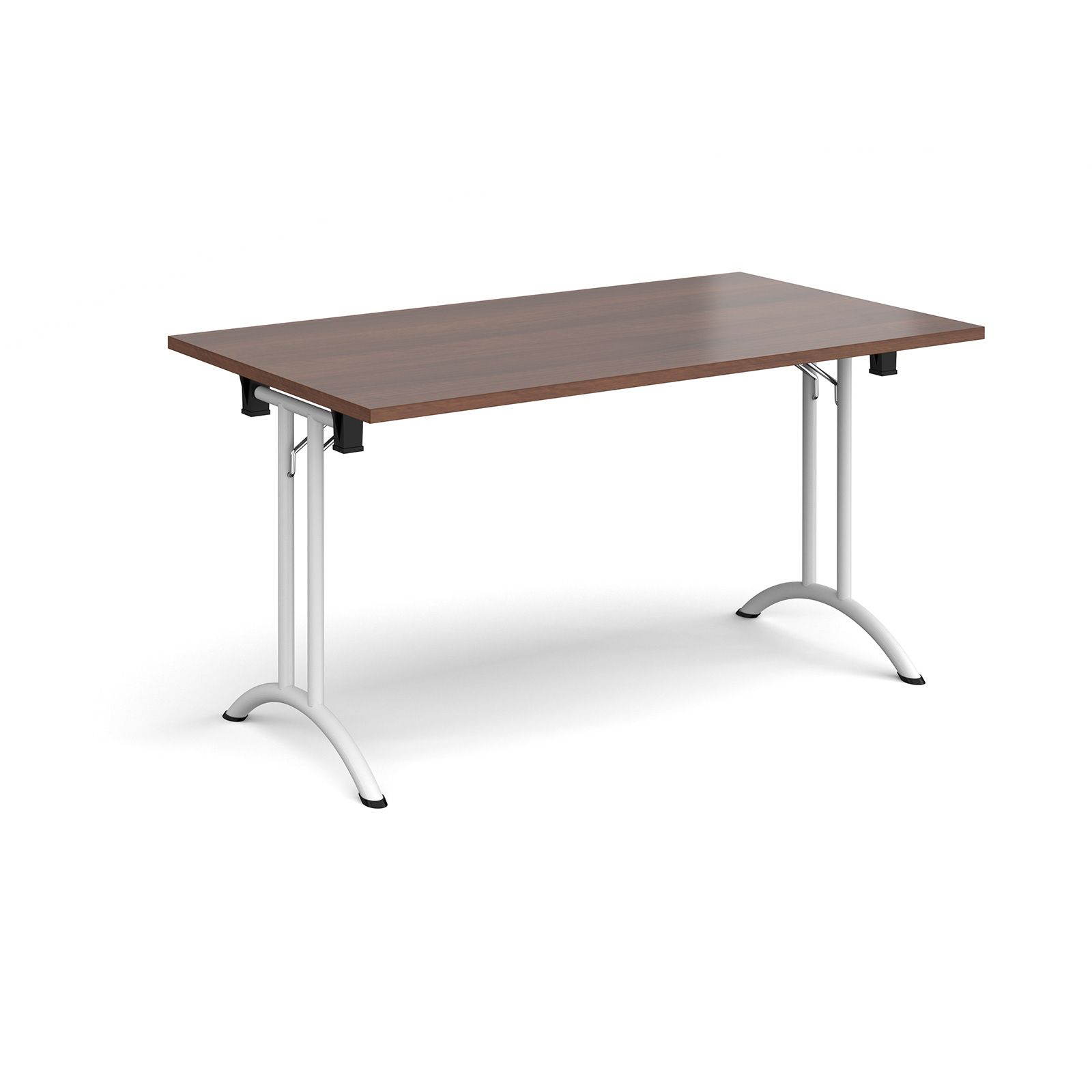 Rectangular Folding Leg Table With White And Curved Foot Rails 1400mm X 800mm Walnut Rectangular Folding Leg Table With White And Curved Foot Rails 1400mm X 800mm Walnut