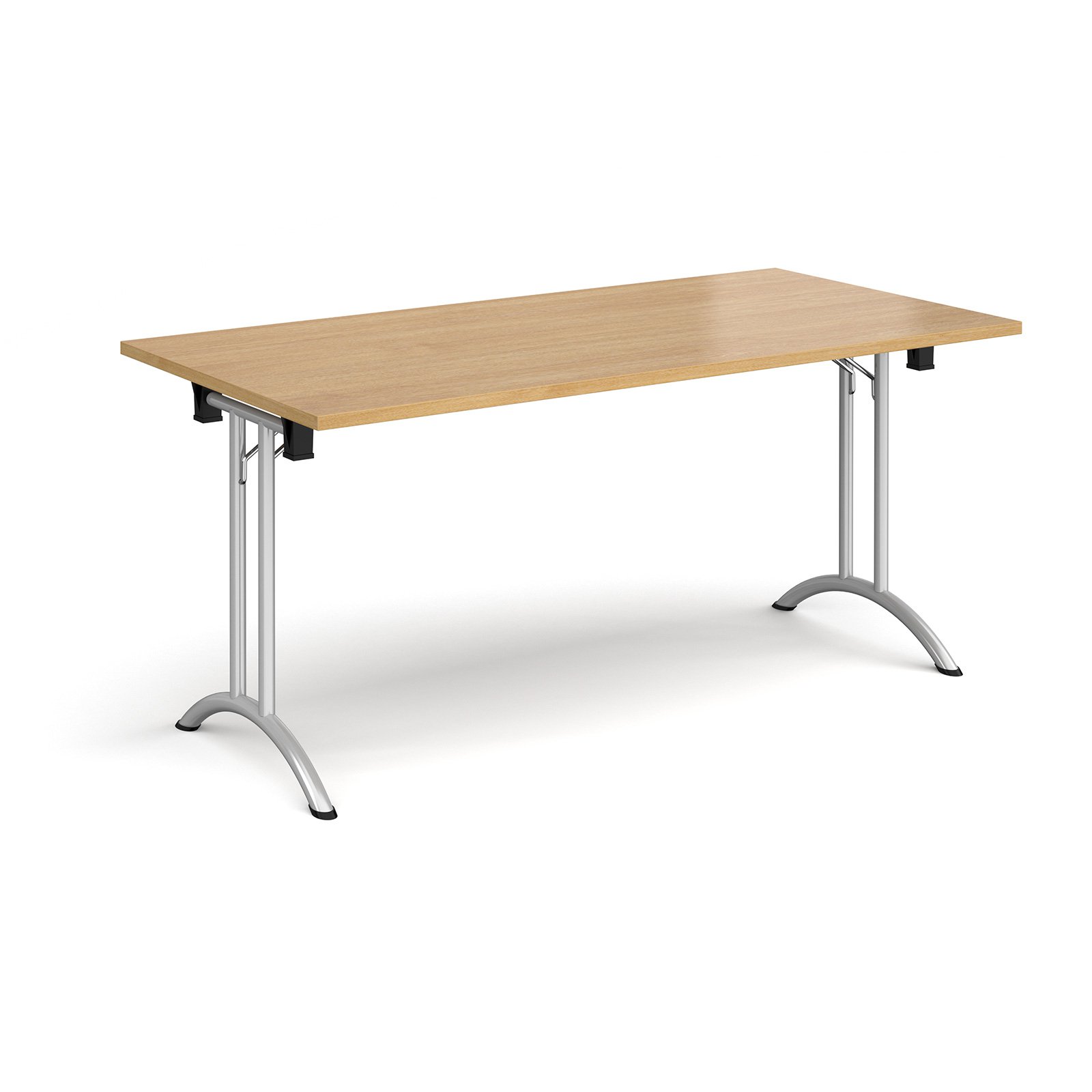 Rectangular Folding Leg Table With Silver And Curved Foot Rails 1600mm X 800mm Oak Rectangular Folding Leg Table With Silver And Curved Foot Rails 1600mm X 800mm Oak
