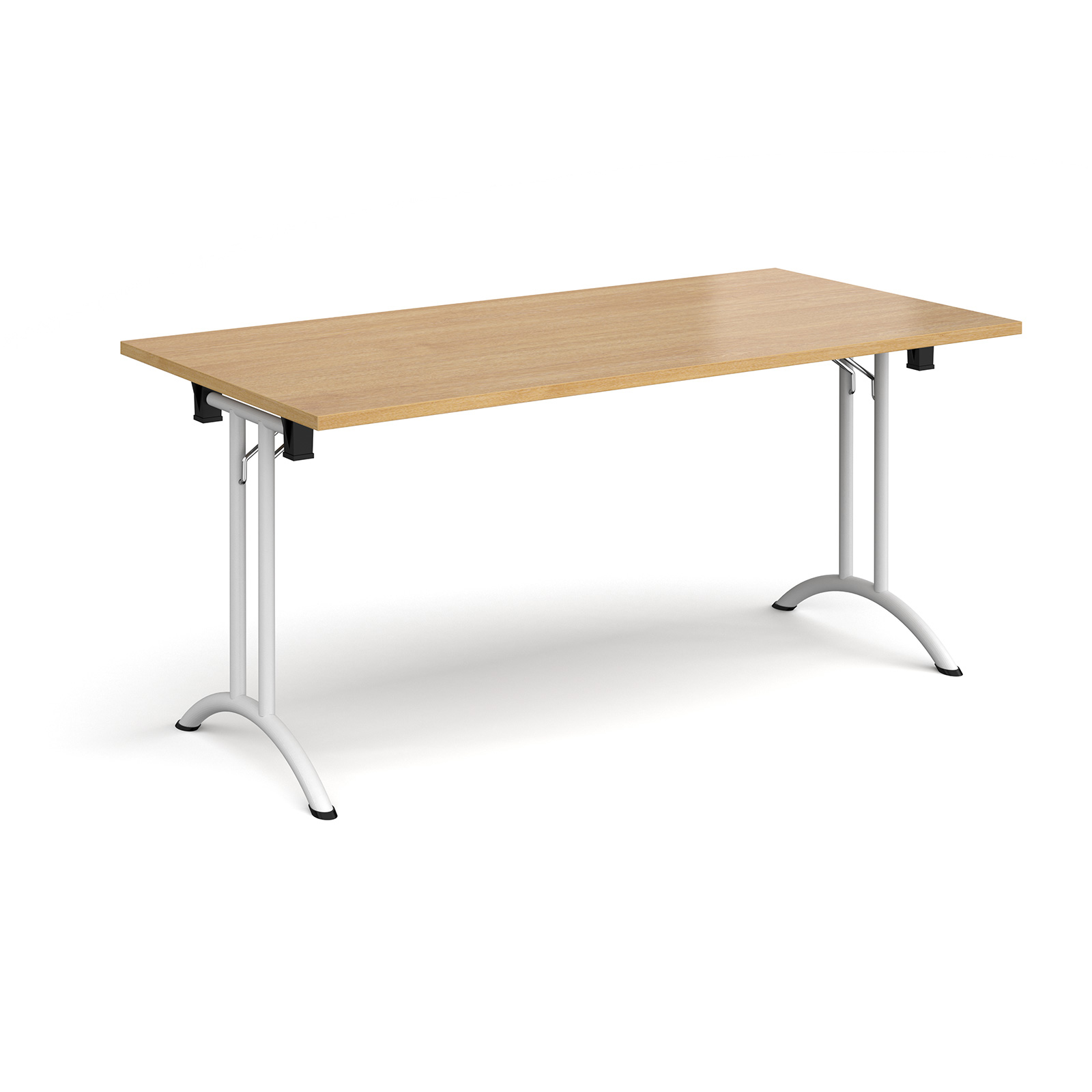 Rectangular Folding Leg Table With White And Curved Foot Rails 1600mm X 800mm Oak Rectangular Folding Leg Table With White And Curved Foot Rails 1600mm X 800mm Oak