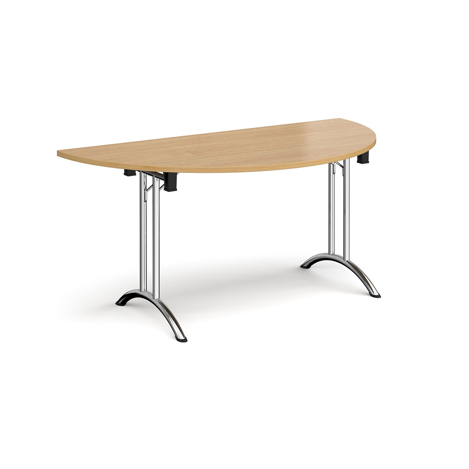 Semi Circular Folding Leg Table With Chrome And Curved Foot Rails 1600mm X 800mm Semi Circular Folding Leg Table With Chrome And Curved Foot Rails 1600mm X 800mm