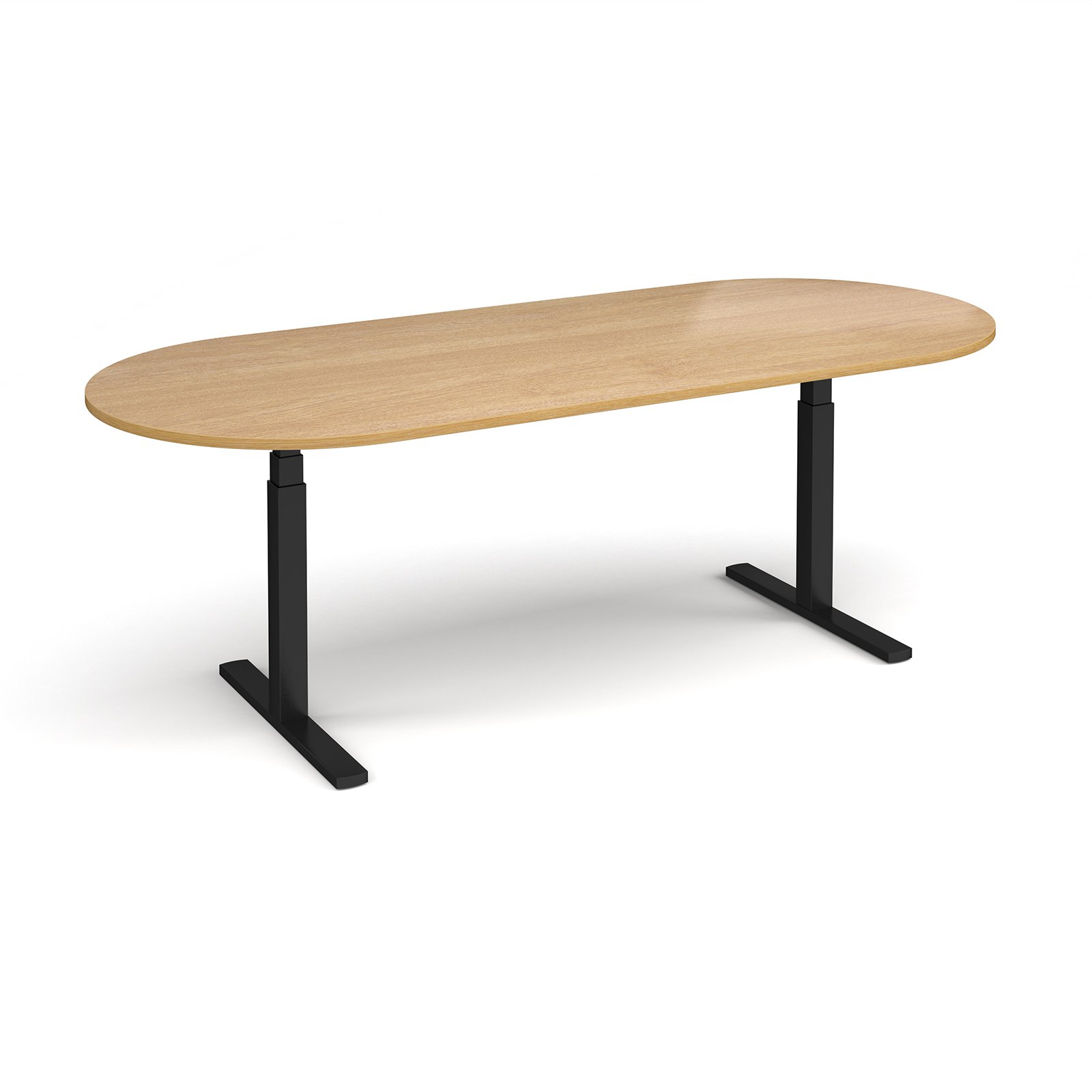 Elev8 Touch radial end boardroom table 2400mm x 1000mm - black frame and oak top Elev8 Touch radial end boardroom table 2400mm x 1000mm - black frame and oak top