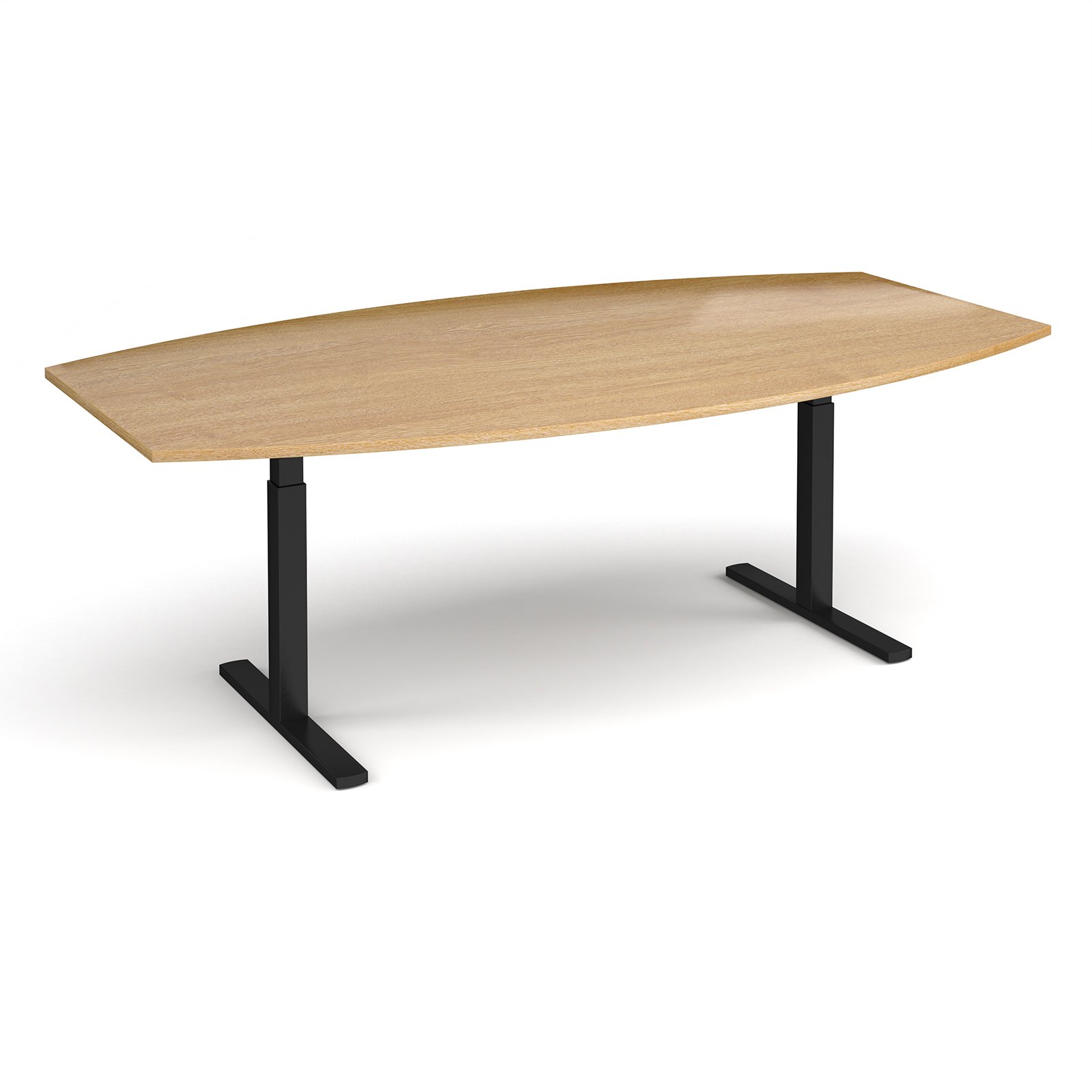 Elev8 Touch radial boardroom table 2400mm x 800/1300mm - black frame and oak top Elev8 Touch radial boardroom table 2400mm x 800/1300mm - black frame and oak top