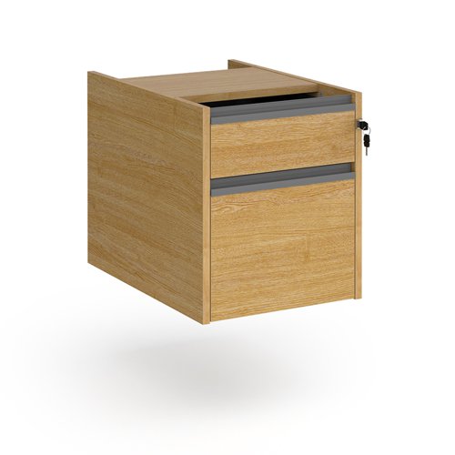 Contract 2 drawer fixed pedestal with graphite finger pull handles - oak