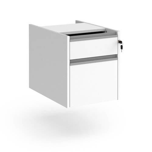 Contract 2 drawer fixed pedestal with silver finger pull handles - white