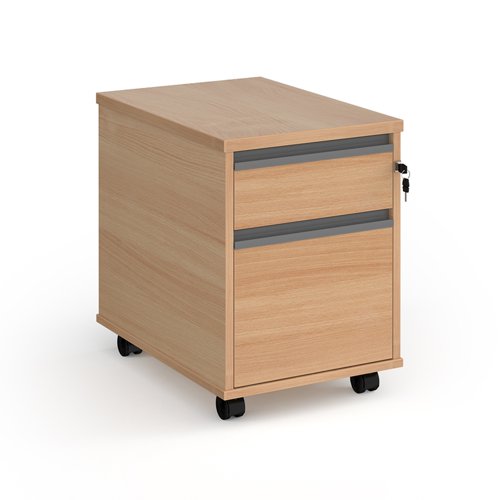 Contract 2 drawer mobile pedestal with graphite finger pull handles - beech