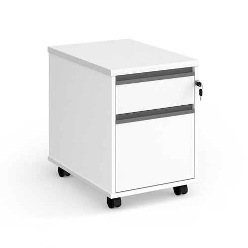 Contract 2 drawer mobile pedestal with graphite finger pull handles - white