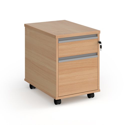Contract 2 drawer mobile pedestal with silver finger pull handles - beech