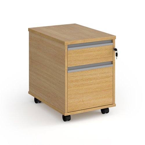 Contract 2 drawer mobile pedestal with silver finger pull handles - oak