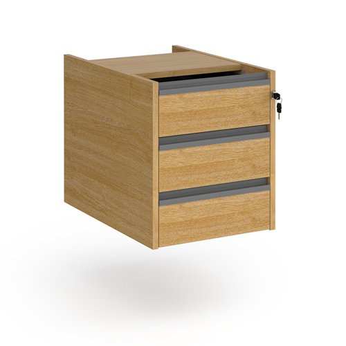 Contract 3 drawer fixed pedestal with graphite finger pull handles - oak