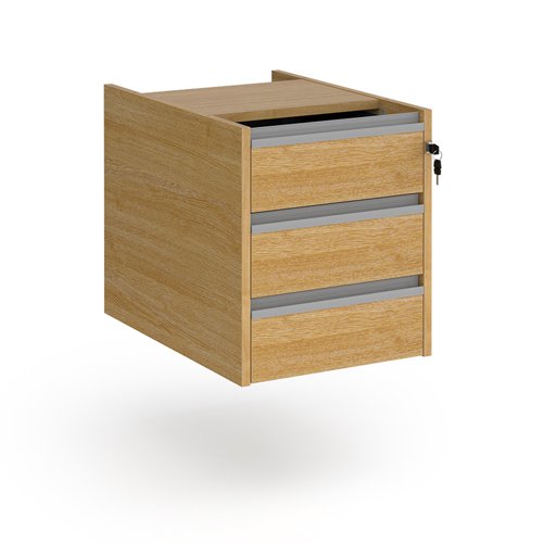 Contract 3 drawer fixed pedestal with silver finger pull handles - oak