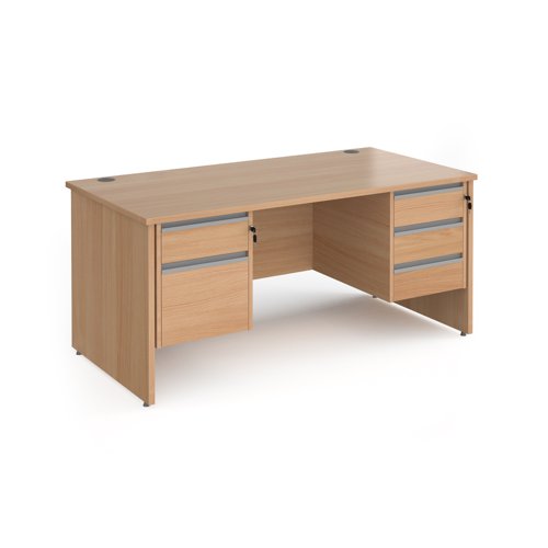 Contract+25+straight+desk+with+2+and+3+drawer+silver+pedestals+and+panel+leg+1600mm+x+800mm+-+beech