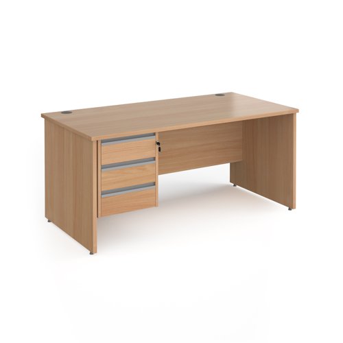 Contract+25+straight+desk+with+3+drawer+silver+pedestal+and+panel+leg+1600mm+x+800mm+-+beech