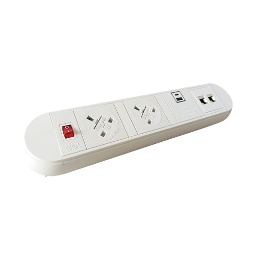 Chroma clip-on power module 2 x UK sockets and 1 x twin USB fast charge and 2 x RJ45 sockets - white