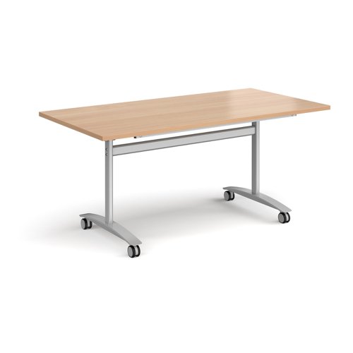 Rectangular deluxe fliptop meeting table with silver frame 1600mm x 800mm - beech