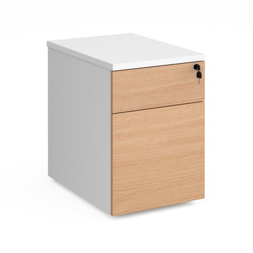 Duo 2 drawer mobile pedestal 600mm deep - white with beech drawers