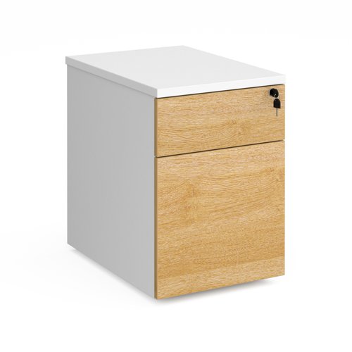 Duo 2 drawer mobile pedestal 600mm deep - white with oak drawers