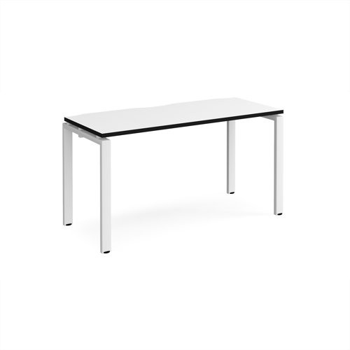 Adapt single desk 1400mm x 600mm - white frame, white top, black edge Adapt single desk 1400mm x 600mm - white frame, white top, black edge