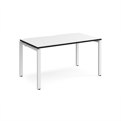 Adapt single desk 1400mm x 800mm - white frame, white top, black edge Adapt single desk 1400mm x 800mm - white frame, white top, black edge