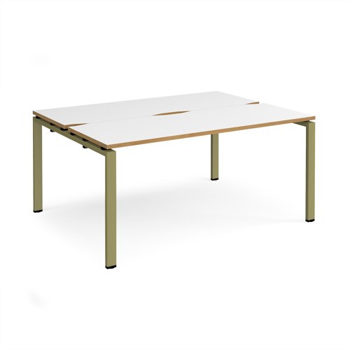 Adapt back to back desks 1600mm x 1200mm - green frame, white top, oak edge Adapt back to back desks 1600mm x 1200mm - green frame, white top, oak edge