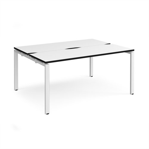 Adapt back to back desks 1600mm x 1200mm - white frame, white top, black edge Adapt back to back desks 1600mm x 1200mm - white frame, white top, black edge