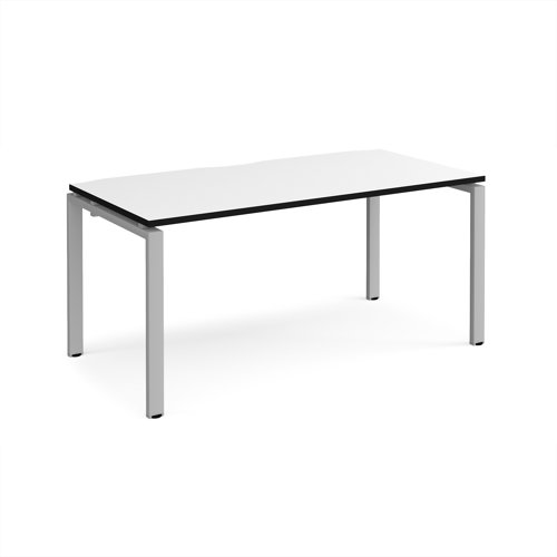 Adapt single desk 1600mm x 800mm - silver frame, white top, black edge Adapt single desk 1600mm x 800mm - silver frame, white top, black edge