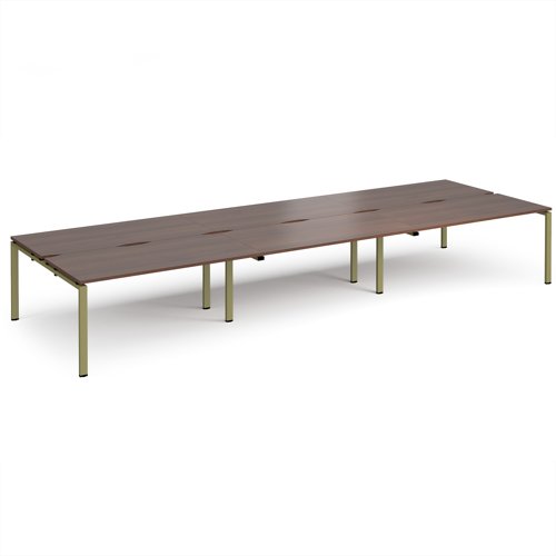 Adapt triple back to back desks 4800mm x 1600mm - green frame, walnut top Adapt triple back to back desks 4800mm x 1600mm - green frame, walnut top