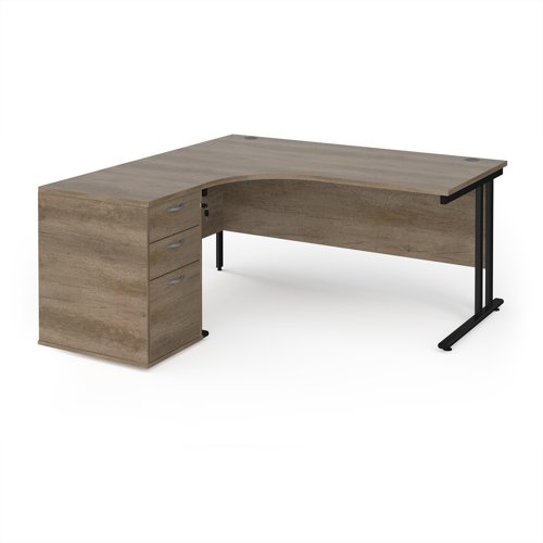 Maestro 25 left hand ergonomic desk 1600mm with black cantilever frame and desk high pedestal - Nebraska Oak Maestro 25 left hand ergonomic desk 1600mm with black cantilever frame and desk high pedestal - Nebraska Oak