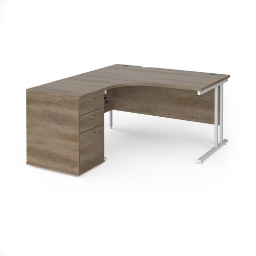 Maestro 25 left hand ergonomic desk 1400mm with white cantilever frame and desk high pedestal - Nebraska Oak Maestro 25 left hand ergonomic desk 1400mm with white cantilever frame and desk high pedestal - Nebraska Oak