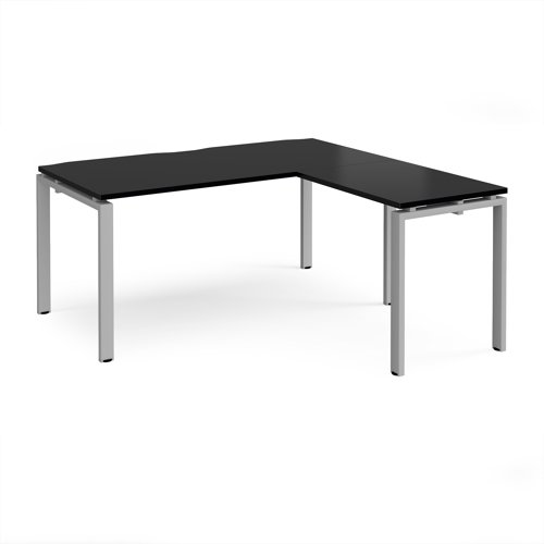 Adapt desk 1600mm x 800mm with 800mm return desk - silver frame, black top Adapt desk 1600mm x 800mm with 800mm return desk - silver frame, black top