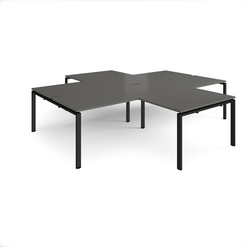 Adapt back to back 4 desk cluster 3200mm x 1600mm with 800mm return desks - black frame, storm grey top Adapt back to back 4 desk cluster 3200mm x 1600mm with 800mm return desks - black frame, storm grey top
