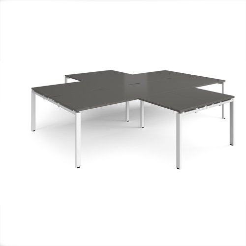 Adapt back to back 4 desk cluster 3200mm x 1600mm with 800mm return desks - white frame, storm grey top Adapt back to back 4 desk cluster 3200mm x 1600mm with 800mm return desks - white frame, storm grey top