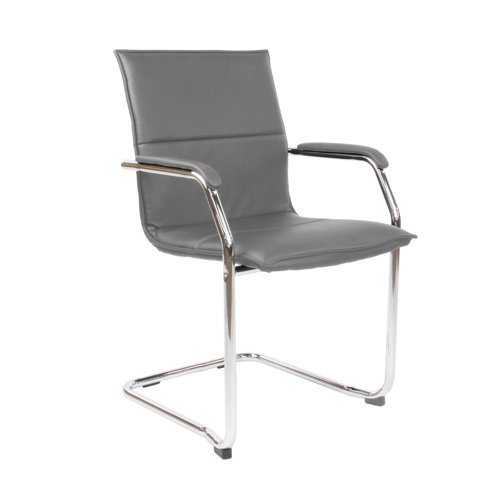 Essen+stackable+meeting+room+cantilever+chair+-+grey+faux+leather