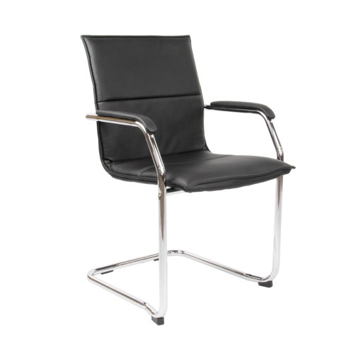 Essen+stackable+meeting+room+cantilever+chair+-+black+faux+leather
