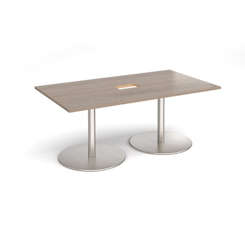 Eternal rectangular boardroom table 1800mm x 1000mm with central cutout 272mm x 132mm - brushed steel base, Barcelona walnut top Eternal rectangular boardroom table 1800mm x 1000mm with central cutout 272mm x 132mm - brushed steel base, Barcelona walnut top