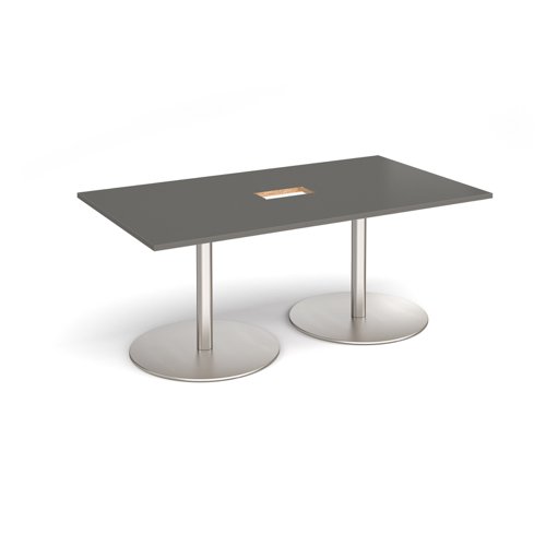 Eternal rectangular boardroom table 1800mm x 1000mm with central cutout 272mm x 132mm - brushed steel base, onyx grey top Eternal rectangular boardroom table 1800mm x 1000mm with central cutout 272mm x 132mm - brushed steel base, onyx grey top