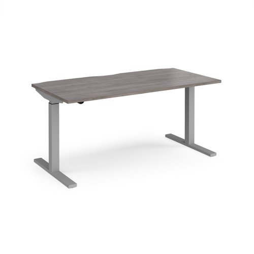 Elev8 Mono straight sit-stand desk 1600mm x 800mm - silver frame and grey oak top