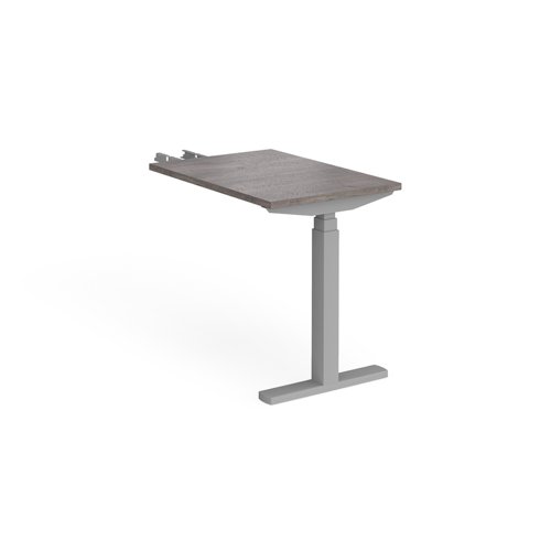 Elev8 Touch sit-stand return desk 600mm x 800mm - silver frame and grey oak top